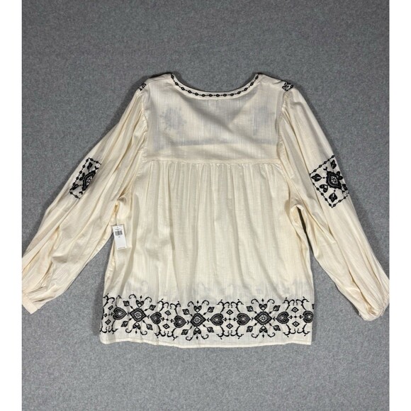 Old Navy Embroidered Boho Peasant Tunic Cream and Black Relaxed Flowy Size XXL - Picture 4 of 8
